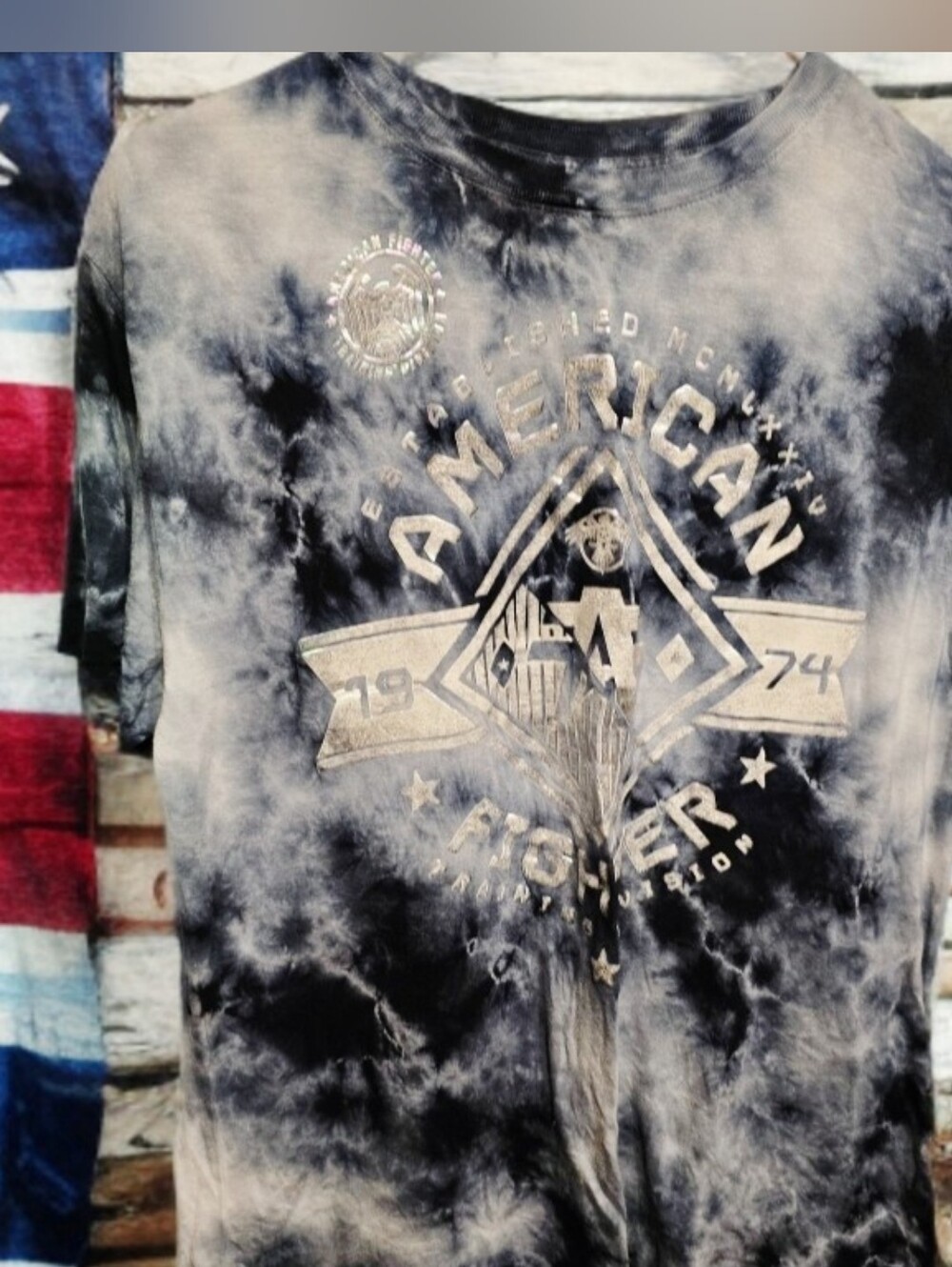 American Fighter Navy Blue & Silver Tie-Dye Graphic Tee 👕🎽 GREAT DEAL!!